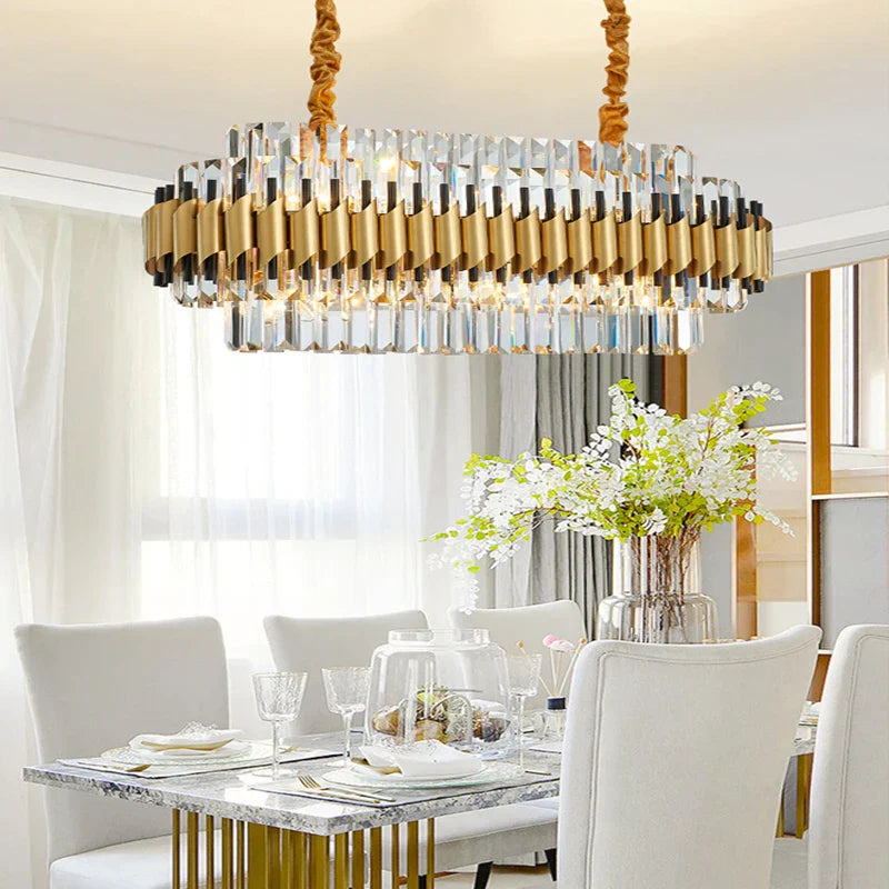 Gold LED Crystal Pendant Dia100cm Living Room