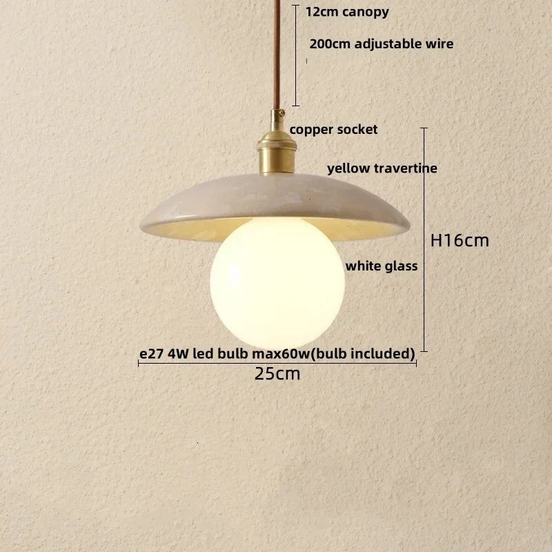 Aluminum LED Pendant Light Travertine E27 Base