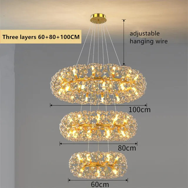 Decorbites™ Candelabro de Cristal Dorado: Lámpara Colgante LED de Lujo para Sala de Estar y Comedor
