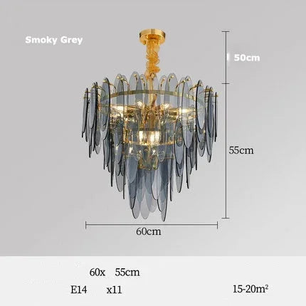 Gold Glass Pendant Chandelier 2-Tier 100cm