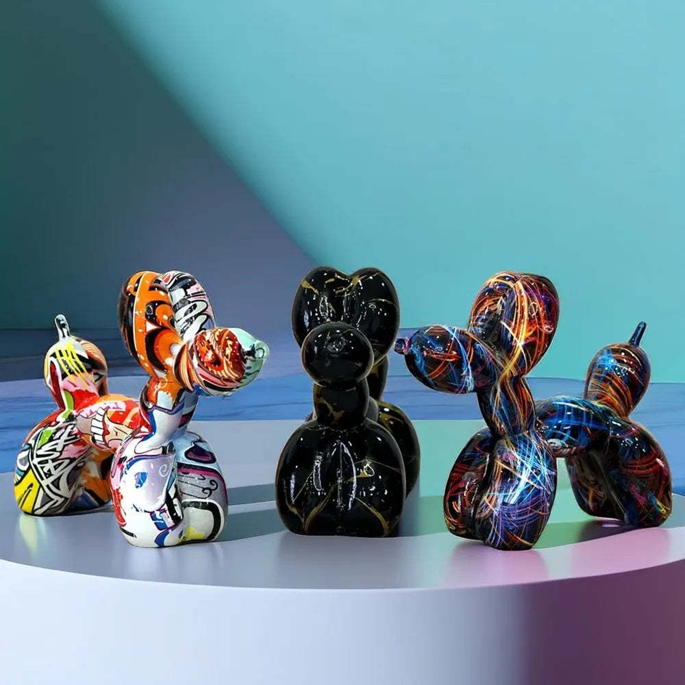 ديكور بايتس™ - تمثال كلب على شكل بالون - ديكور عصري - تماثيل صغيرة للغرفة باللونين الأسود والأبيض والوردي