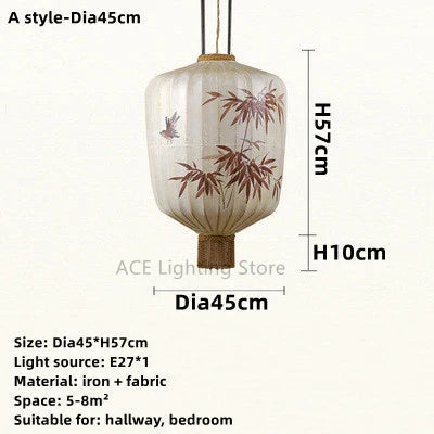 DecorBites™ Bamboo Leaf Pattern Lantern Pendent Lamp - Hand-painted Japanese Style Room Decor