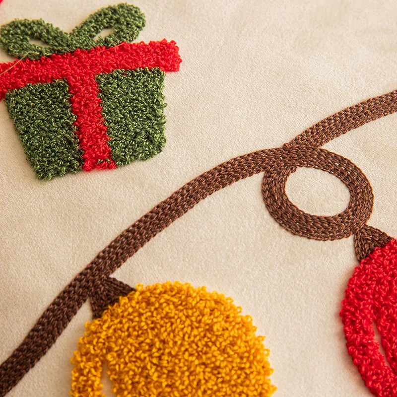 DecorBites™ Christmas Embroidered Red Geometric Pillow Cover for Festive Home Decor