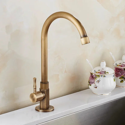 DecorBites™ Brass Classic Cold Water Kitchen Faucet, Single Lever Gooseneck Tap, Bronze Brushed Finish