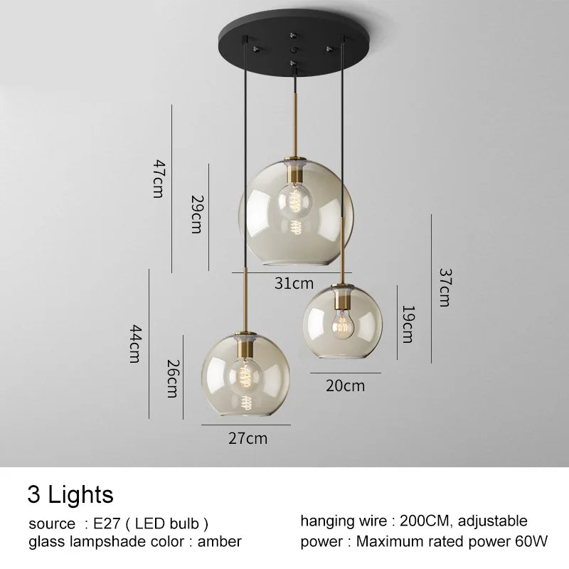 DecorBites™ Glass Pendant Lights Dining Kitchen Bar Chandelier