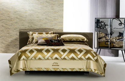 DecorBites™ American Jacquard Brocade & Egyptian Cotton Embroidered Bedding Set with Pillowcase