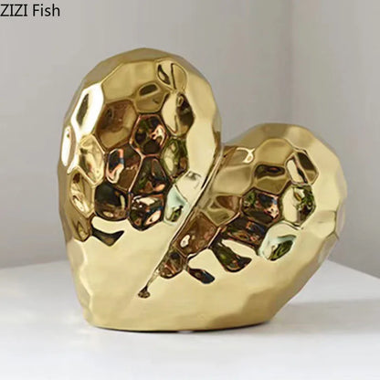 DecorBites™ Gold Heart Ceramic Statue Ornament - Irregular Heart Sculpture Decor Figurine