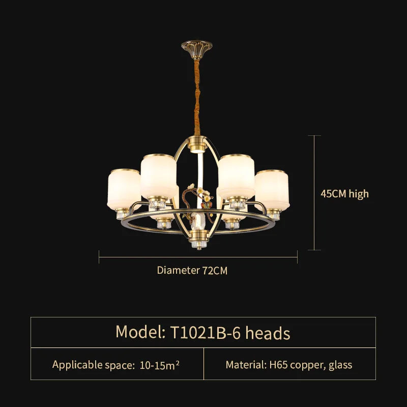 DecorBites™ Chinese Natural Jade All Copper Chandelier for Luxury Living Room Villa