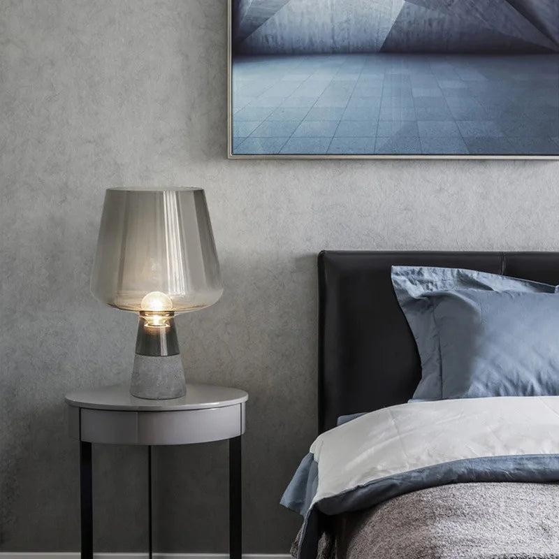 DecorBites™ Leimu Cement Table Lamp - Modern Industrial Glass Desk Light