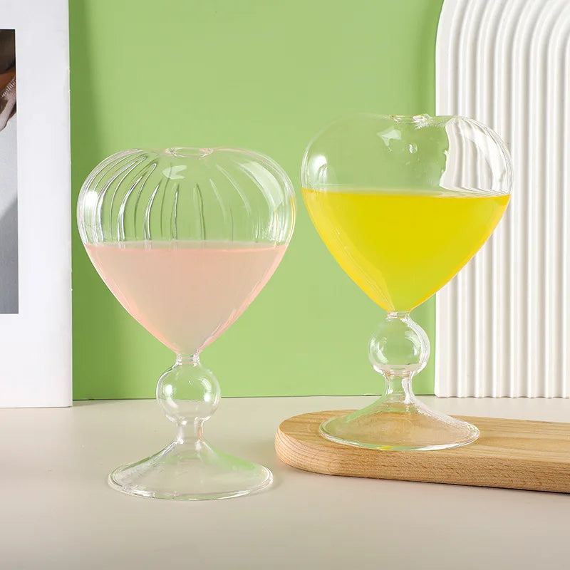 DecorBites™ Heart Shaped Glass Mug Set for Couples - Cocktail, Tea, Coffee, Beer Glassware Drinkware