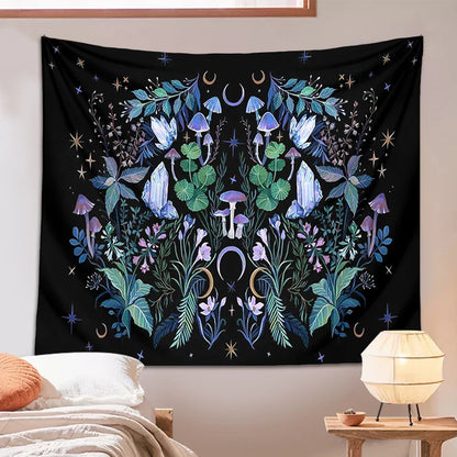 Decobites Moon Moth Mushroom Forest Mandala Tapestry Botanical Bedroom Decor