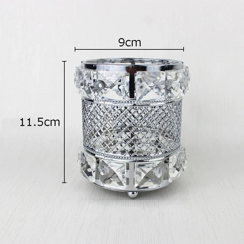 Tarro de cristal hueco chapado en oro DecorBites™: Elegante soporte para brochas de maquillaje y bolígrafos