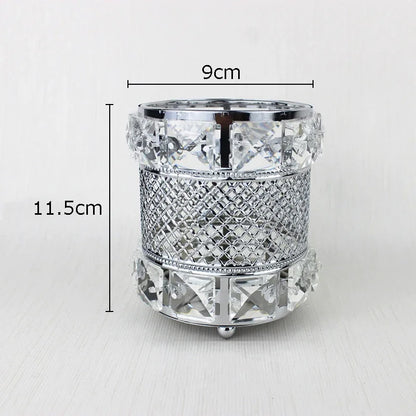 Tarro de cristal hueco chapado en oro DecorBites™: Elegante soporte para brochas de maquillaje y bolígrafos