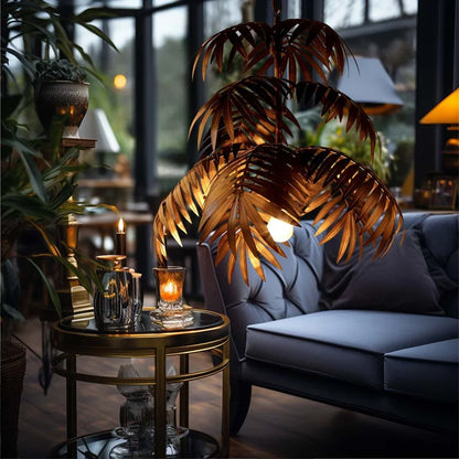 DecorBites™ Boho Coconut Leaf Chandelier: Coastal Tree Light for Loft, Restaurant, Island