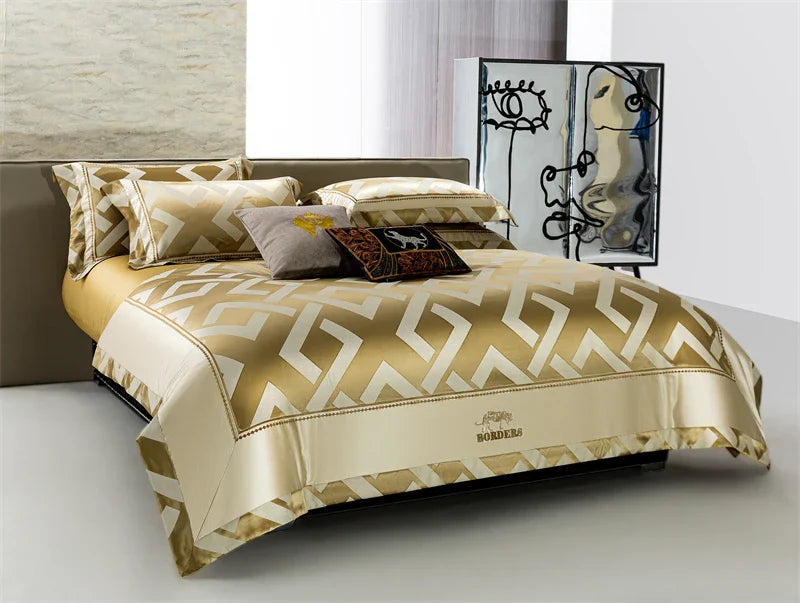 DecorBites™ American Jacquard Brocade & Egyptian Cotton Embroidered Bedding Set with Pillowcase