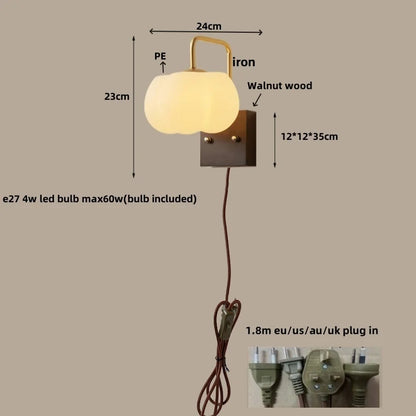 DecorBites™ Glass Wall Light Fixture Walnut Wood Modern Nordic Pull Chain Switch Lamparas