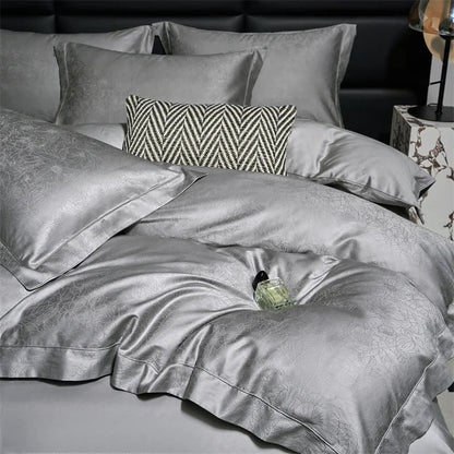 Decobites Luxury Grey Jacquard Cotton Bedding Set with Silky Duvet Cover and Pillowcases