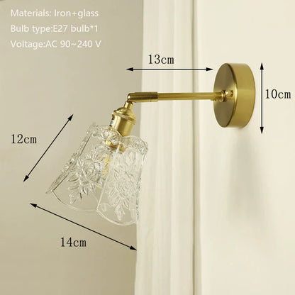 DecorBites™ Brass Mirror Wall Sconce with Glass Shade for Bedroom and Living Room