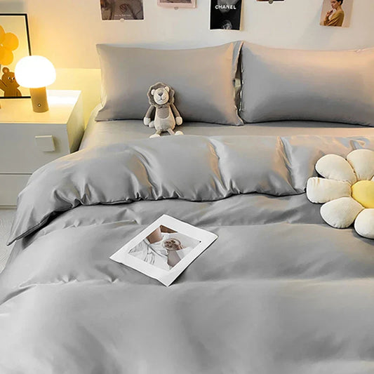 DecorBites™ Double Color Blocked Ice Silk Bedding Set for Light Luxury Summer Comfort