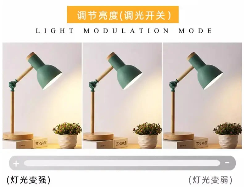 DecorBites™ Creative Nordic Table Lamp Wooden Art LED Turn Head Simple Bedside Desk Light/Eye Protection