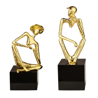 DecorBites™ Golden Hat Thinker Figure Sculpture for Home Decor