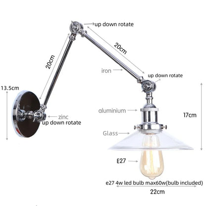 Decorbites™ Aplique de Pared LED de Brazo Articulado Industrial Loft con Vidrio y Espejo Vintage