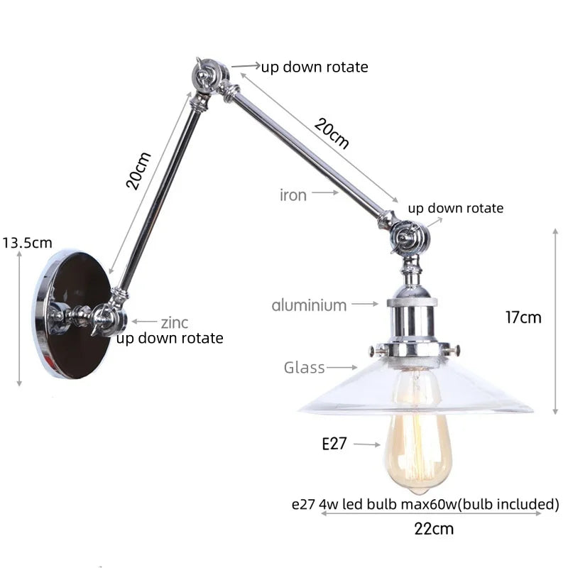 Glass Swing Arm Wall Sconce