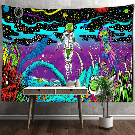 Decobites Jellyfish Underwater Tapestry: Psychedelic Alien Art for Home Decor