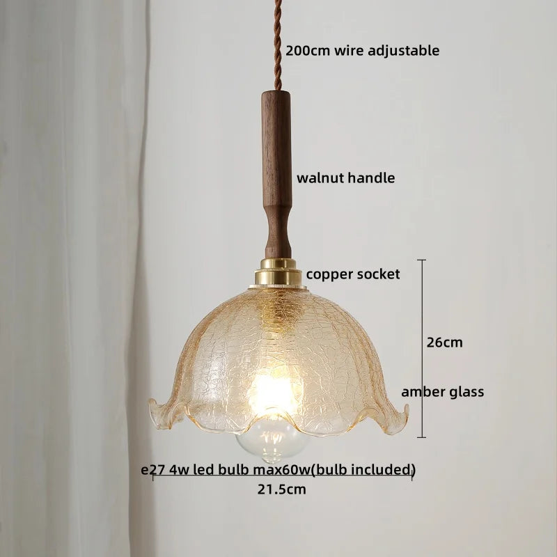 DecorBites™ Green Glass LED Pendent Lamps, Walnut Copper Modern Hanging Light Fixtures