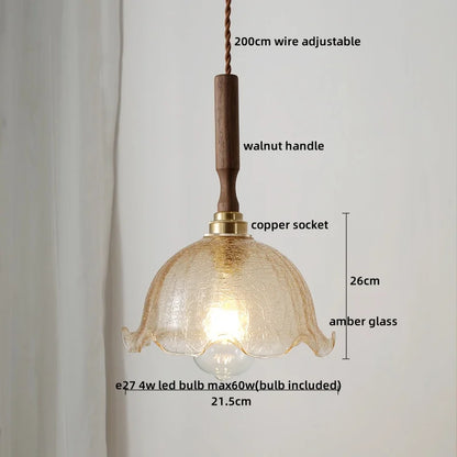 DecorBites™ Green Glass LED Pendent Lamps, Walnut Copper Modern Hanging Light Fixtures
