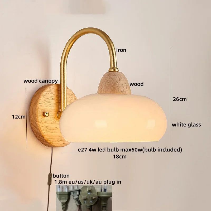 Luces de pared LED de vidrio y madera Decorbites™ Decoración para dormitorio, sala de estar, café, espejo, lámpara de mesita de noche