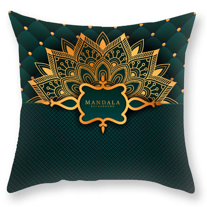 غطاء وسادة DecorBites™ الفاخر المطبوع عليه ماندالا باللون الأسود الذهبي §