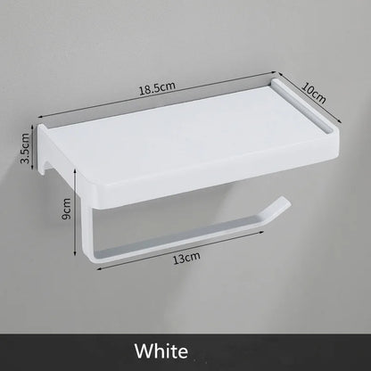 DecorBites™ Aluminum Gray Bathroom Paper Roll Holder with Phone Shelf, Tissue Box Rack