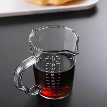 DecorBites™ Glass Espresso Measuring Cup Double Mouth Clear Scale Milk Latte Jug