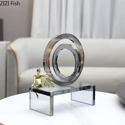 DecorBites™ Crystal Geometric Ring Chair Base Decor - Golden Figurine Statue for Room Aesthetic