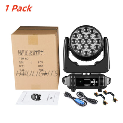 DecorBites™ LED Moving Head 19x15W RGBW 4-in-1 Beam Wash/Zoom Light - DMX512 Control