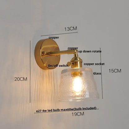 DecorBites™ Clear Glass LED Wall Sconce with Pull Chain Switch, Brass E27, Bedroom Reading Light