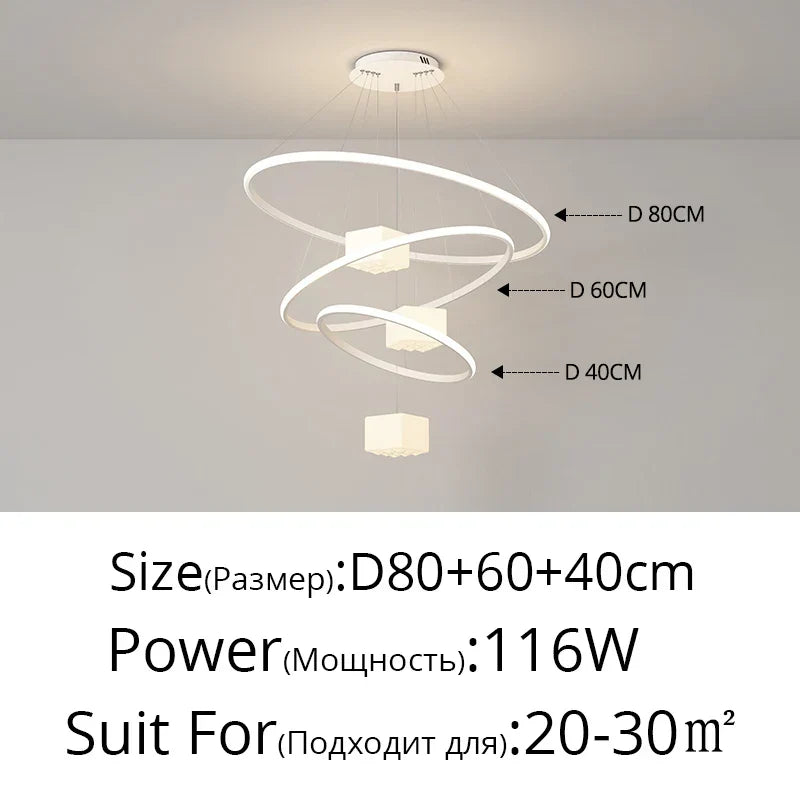 DecorBites™ LED Chandelier: Modern White Hanging Light for Living Room Kitchen, Indoor Decor Lamps
