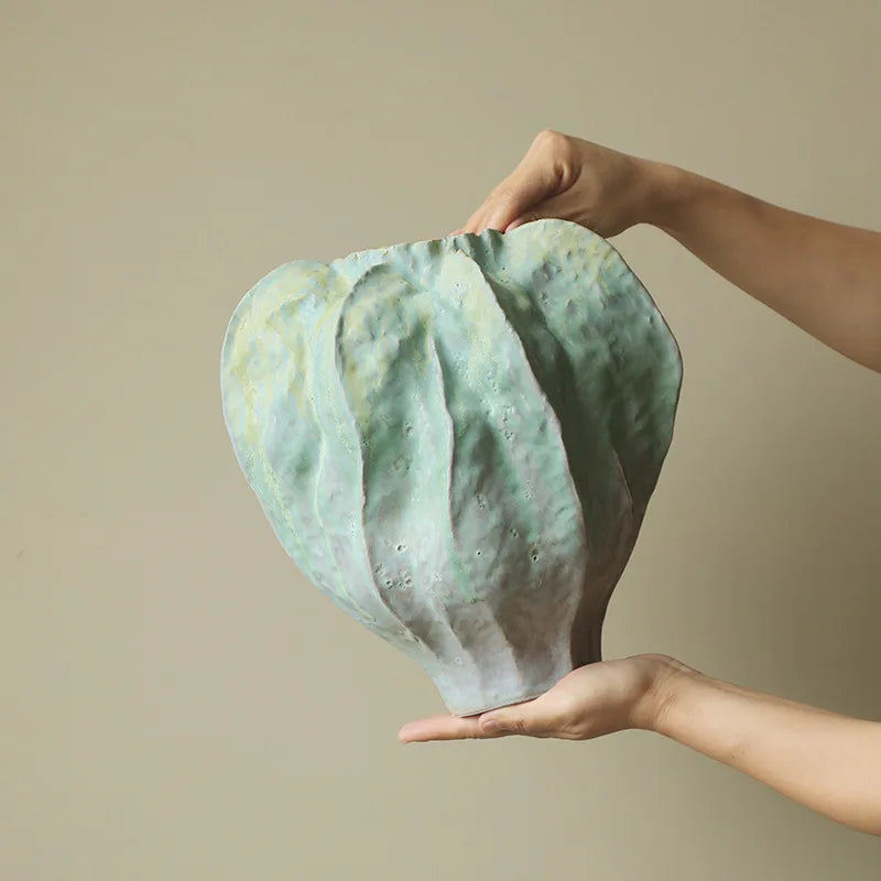 DecorBites™ Geometric Ceramic Vase with Abstract Irregular Folds | Home Decor Handicrafts