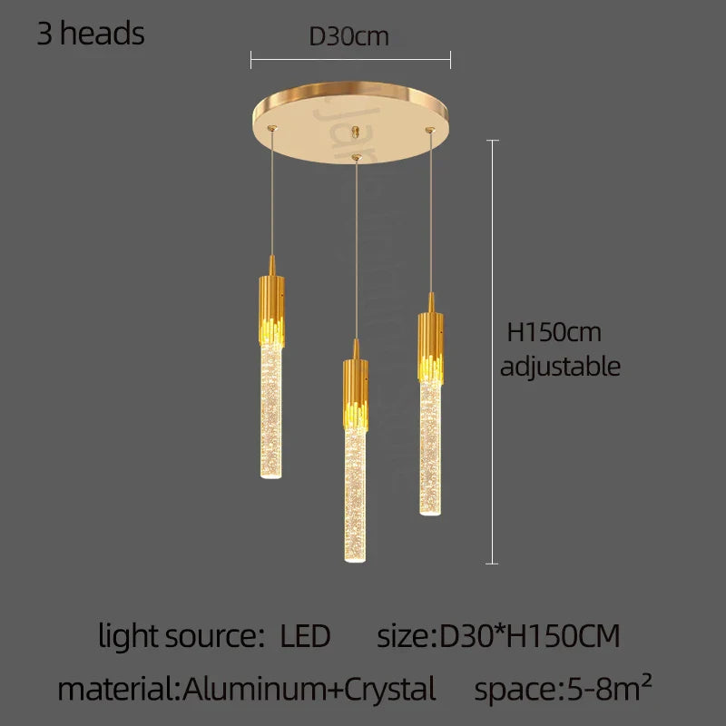 DecorBites™ Gold Crystal LED Chandelier: Modern Dining Room Lamps, Hanging Kitchen Ceiling Light