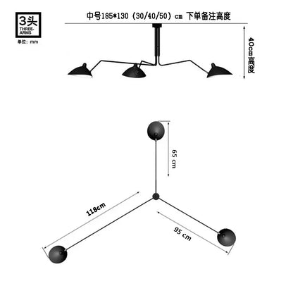 Lámpara de techo DecorBites™ Industrial Spider Serge Mouille, iluminación LED E27 negra