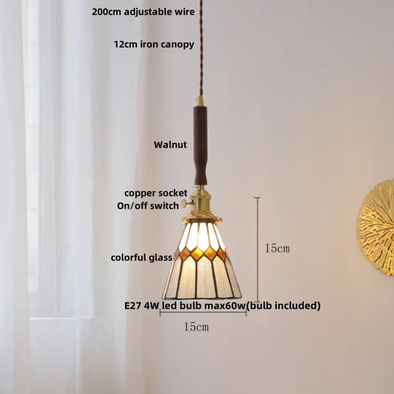 Amber Glass Pendant Light Walnut Accent Bar Style