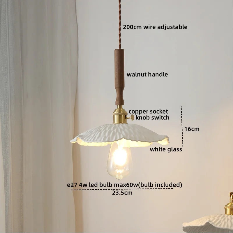 DecorBites™ Green Glass LED Pendent Lamps, Walnut Copper Modern Hanging Light Fixtures