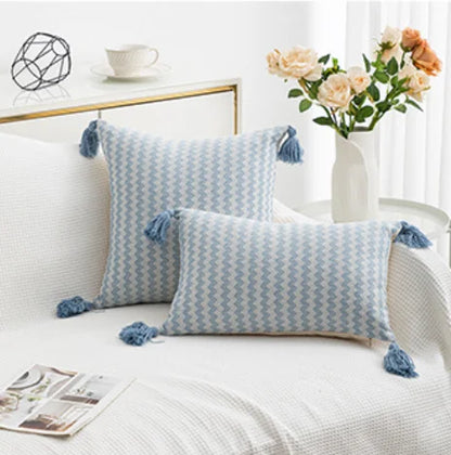 DecorBites™ Jacquard Woven Cushion Cover with Tassels - Modern Minimalist Striped Design