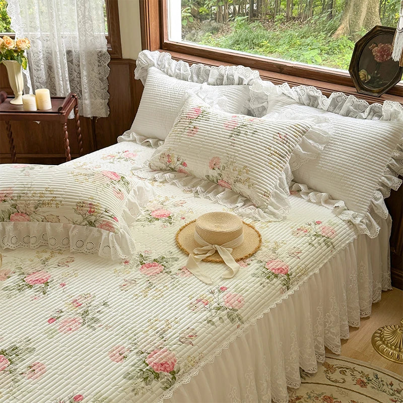 DecorBites™ Lace Ruffles Bed Skirt Set with Pillowcases for 1.2-2M Beds