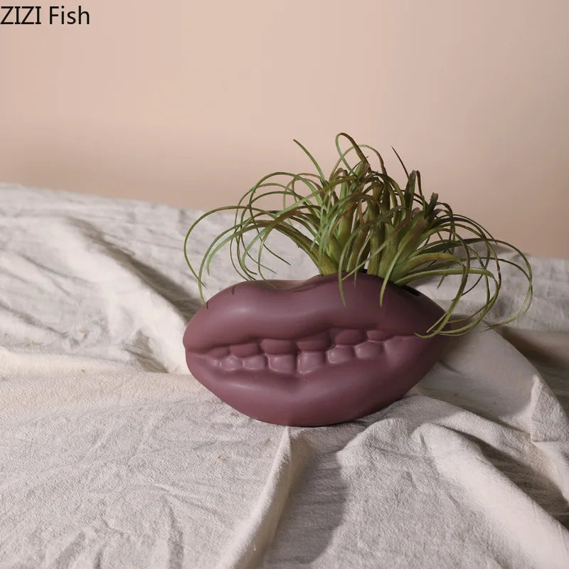 DecorBites™ Ceramic Vase with Ear, Eyes, and Mouth Design for Table Decoration