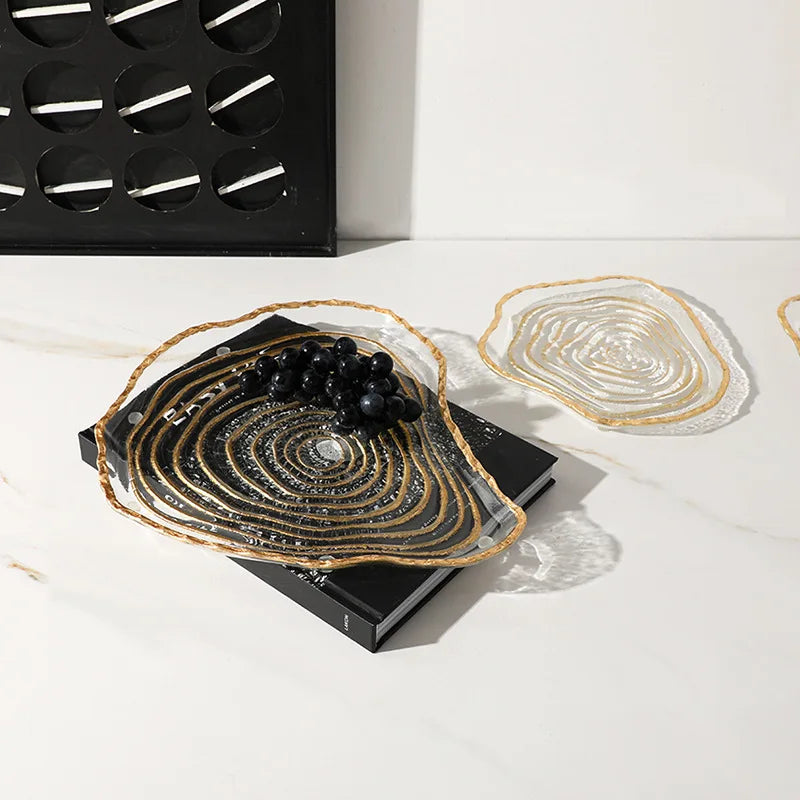 DecorBites™ Gold Foil Glass Tray Geometric Fruit Plate Home Decor Accessory