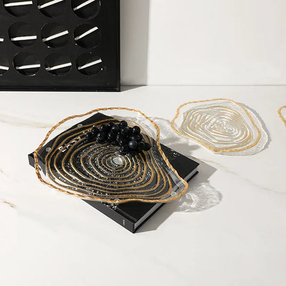 DecorBites™ Gold Foil Glass Tray Geometric Fruit Plate Home Decor Accessory