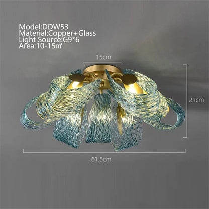 ديكوربايتس™ مصباح سقف فاخر من النحاس والزجاج الأزرق - تصميم زهور إبداعي