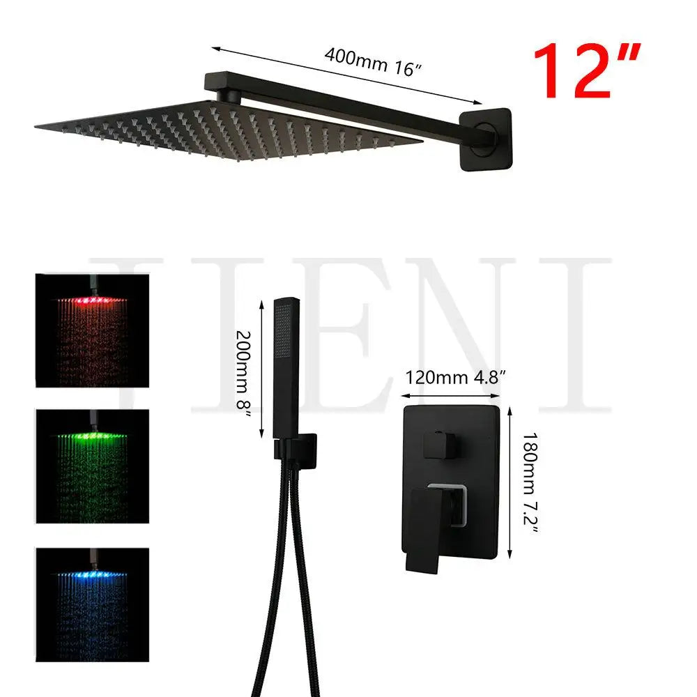 DecorBites™ Black Bathroom Shower Faucet Set with Ceiling Mount LED Shower Head Mixer Tap